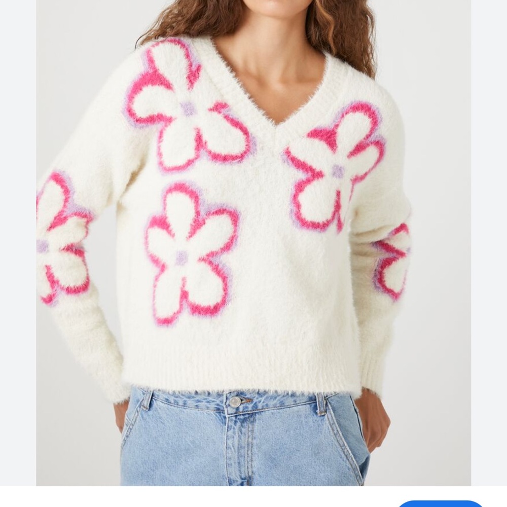 Fuzzy flower print sweater (forever 21)